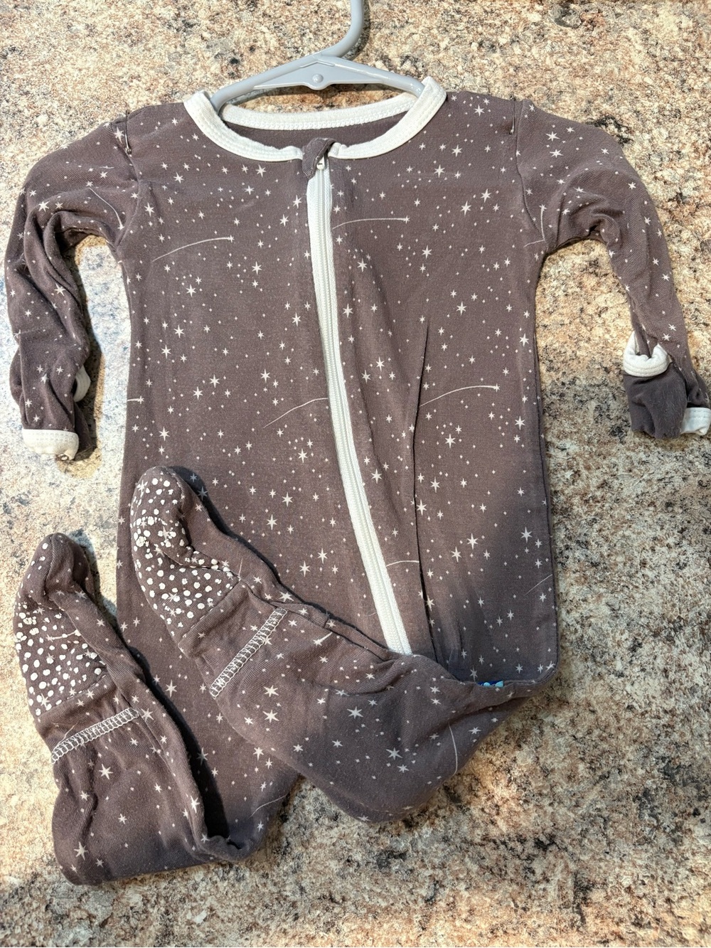 Kickee Pants Brown Star-Print Zip Footed bamboo One-Piece